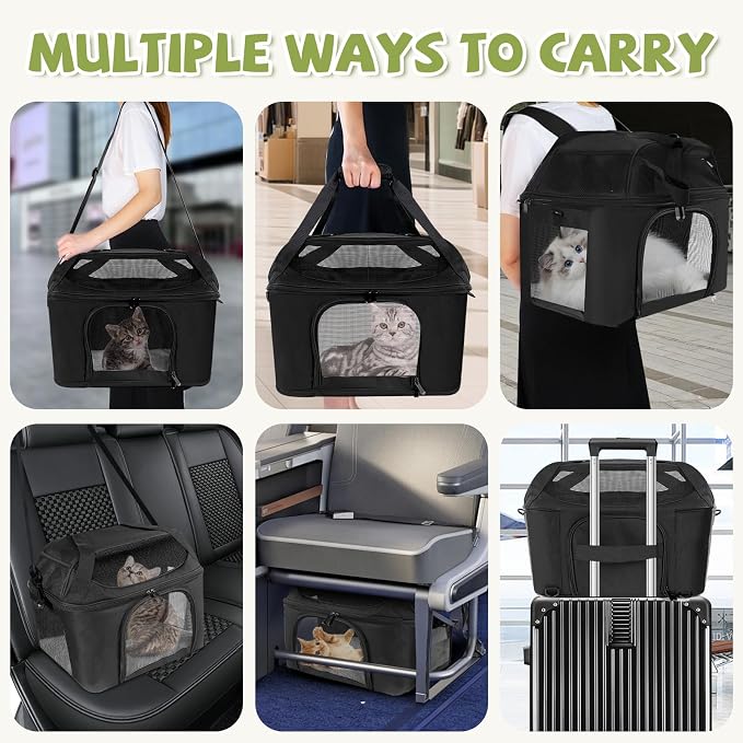 Soft Cat Carrier Up to 20 Lbs, Washable Pet Travel Bag for Kitten Puppy | Breathable Mesh, Medium to Big Pets Small Dog,Soft-sided Cloth Animal Crate for Car Travel Carrying, Safe for Vet Visit,Black - Image 3