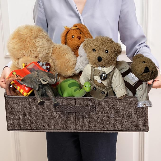 COWOSO Foldable Dog Toy Basket with 3 Handles, Pet Storage Box, Dark Brown | Portable Pet Toy Organizer for Dog Toys & Accessories, Low Front Design, Waterproof Collapsible Storage Bin for Living Room - Image 6