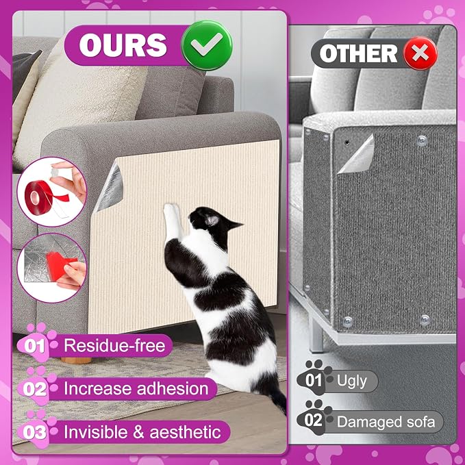 ENONCI 23.6x15.8 Cat Scratcher Mat, Self-Adhesive Cat Scratch Furniture Protector - Image 7