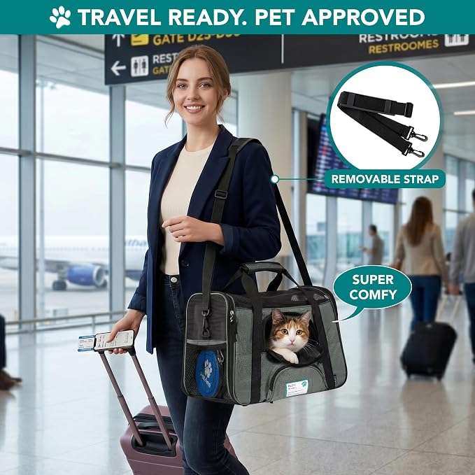PetAmi Airline Approved Pet Carrier for Cats & Small Dogs, Small, Dark Gray | Soft Sided TSA Travel Bag, Sherpa Bed, Breathable Mesh Ventilation, Collapsible Bowl, Fits Under Seat, Up to 18 lbs - Image 5
