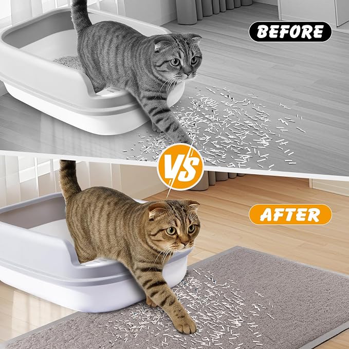 ondware Cat Litter Mat 20 x 15 in, Waterproof Non-Slip, Gray | Soft PVC, traps scattered litter, paw-friendly surface, easy rinse-clean, reusable around litter box - Image 2
