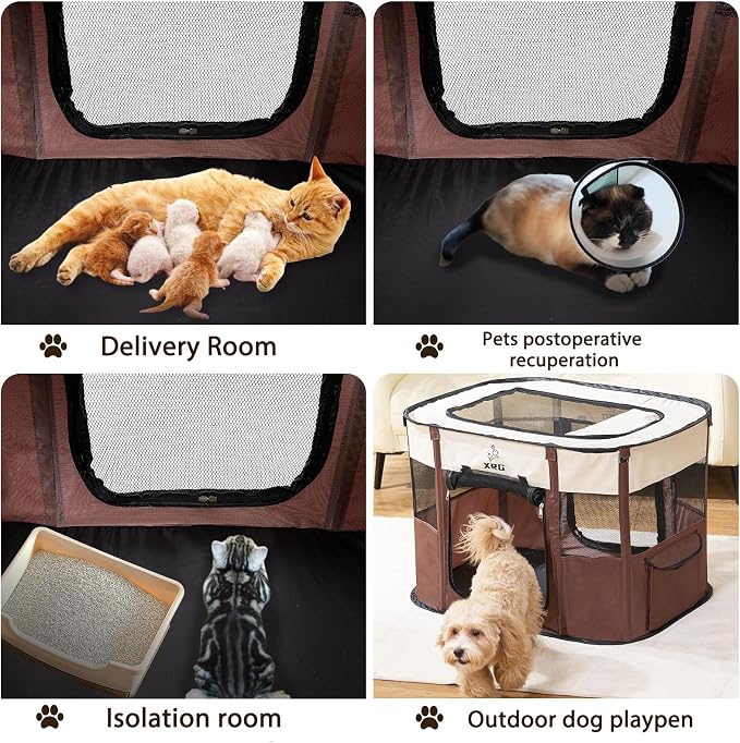 XRG Foldable Pet Playpen,Indoor Cat cage Puppy Crates M(31.5"x23.6"x21.7") | Portable Dog Crates with Upgrade Breathable Mesh，Sturdy Cat Kennel Indoor & Outdoor for Rabbit or Small Animals,Brown - Image 8