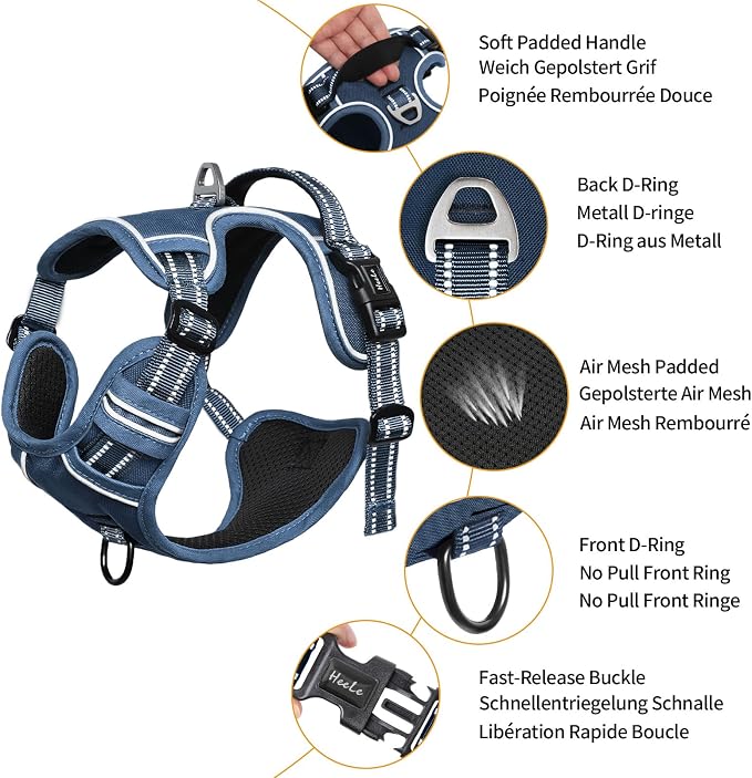 HEELE Dog Harness for Small Dogs No Pull Dog Vest Harness for Small Dog with Soft Padded Handle Reflective for Outdoor Training, Royal Blue, S | No Choke with Control Handle, Soft Breathable Padded Pet Vest, Adjustable, Reflective Front Clip Vest for N... - Image 4