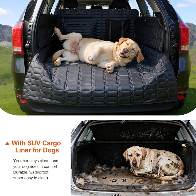 Reliadura SUV Cargo Liner for Dogs, Waterproof Pet Trunk Cover with Bumper Flap Protector, Non-Slip Scratchproof, Non-Slip Dog Seat Mat for SUVs, Large Size Cargo Liner Universal Fit Black - Image 5
