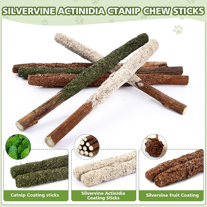 WOUSEDO 24 Pack Catnip Chew Toys with Silvervine Sticks for Cats | Natural cage balls & bell balls for indoor cats. Helps teeth cleaning, satisfies chewing instinct. Great for kittens & cats. - Image 4