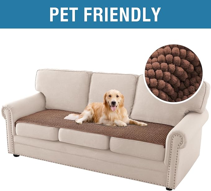 H.VERSAILTEX Plush Chenille Couch Cover for 3 Cushion Couch Anti Slip Washable Sofa Slipcovers Soft and Durable Furniture Protector for Dogs Cats Kids (27.5" x 82", Caramel) - Image 2