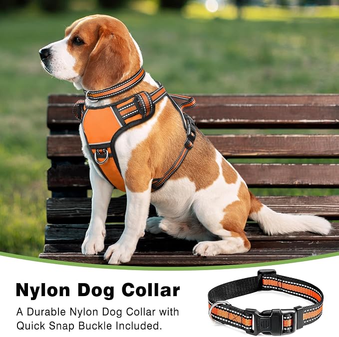 Dog Harness No Pull, Pet Harnesses with Dog Collar, Adjustable Reflective Oxford Outdoor Vest, Front/Back Leash Clips for Small, Medium, Large, Extra Large Dogs, Easy Control Handle for Walking - Image 2
