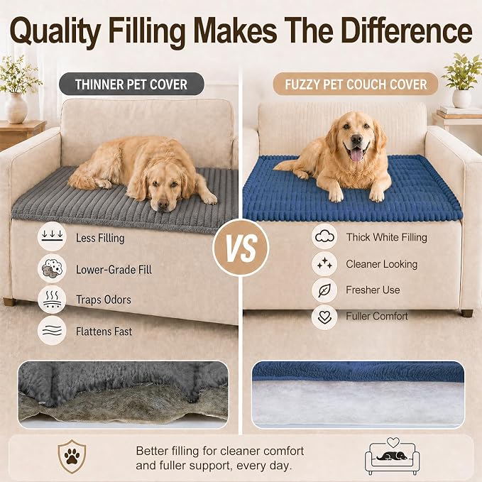 decorUhome Couch Cover for Dogs, Non Slip Fuzzy Thick Pet Sofa Protector | Pet Friendly, Machine Washable, Fits 3-Cushion Sofa, Protects Against Pet Hair & Daily Messes, Navy Blue, 27.6" x 70.9" - Image 6