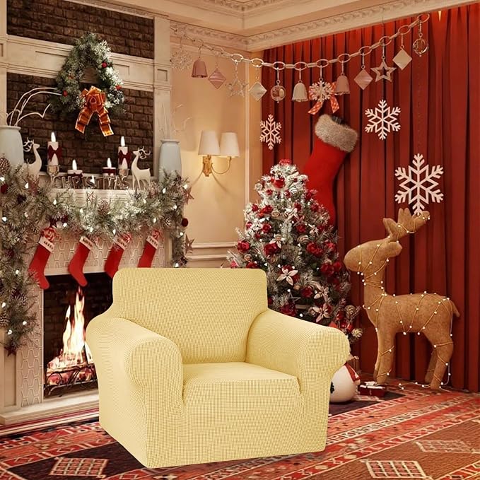 KEKUOU Stretch Chair Sofa Slipcover, Single Couch Cover,Champagne | 1-Piece Washable Sofa Cover,Pet Friendly (31"-55") Furniture Protector Soft Jacquard Elastic Bottom for Dogs & Kids - Image 2