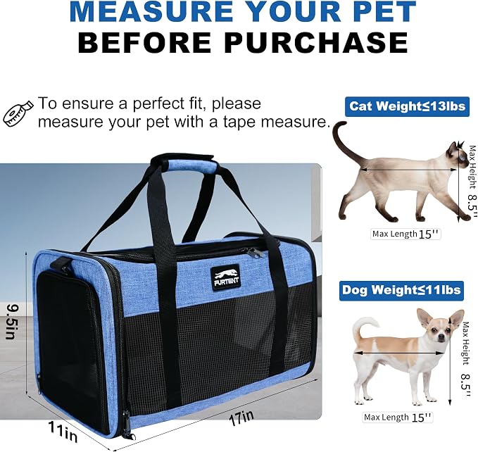 Pet Carrier Airline Approved, Soft Sided Cat Carrier for Small Pets up to 13 lbs, TSA Approved Dog Travel Bag, Portable Soft Sided Pet Carrier for Kittens and Puppies (Blue, Folding Bowl) - Image 6