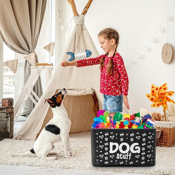 WRINGKIT 3 Pack Dog Toy Bin Basket, Large, Collapsible | Pet Puppy Storage Bin Box with Handles, Felt Storage Bin Basket for Dog Toys, Blankets, Pet Supplies Storage, Dog Room Decor - Image 8