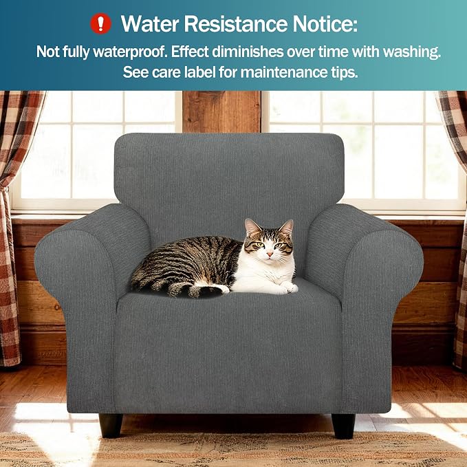 Waterproof Stretch Spandex Chair Sofa Slipcover - Non-Slip Soft Couch Cover with Elastic Bottom, Washable Leakproof Furniture Protector for Kids, Pets, Dogs & Cats (Chair, Light Gray) - Image 2