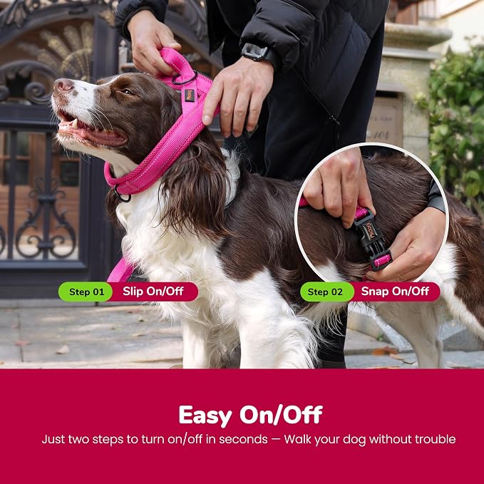 No Pull Dog Harness for Medium Dogs, Breathable Mesh, Hot Pink, M | Quick Fit, Easy On and Off, Lightweight, Reflective Vest Harness for Night Safty, Easy for Walking and Training, Chest 21-26" - Image 4