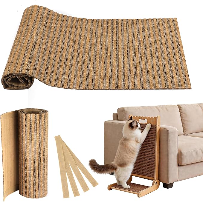 Natural Cork Cat Scratcher Mat with No Pre-Applied Adhesive, Bonus 118inch Hook-Loop Tape. Cat Scratching Toy DIY, Replacement for Cat Tree, Post, Ramp and Wall Shelves (Oak Wood, 39.4 x 11.8 Inch) by Unknown