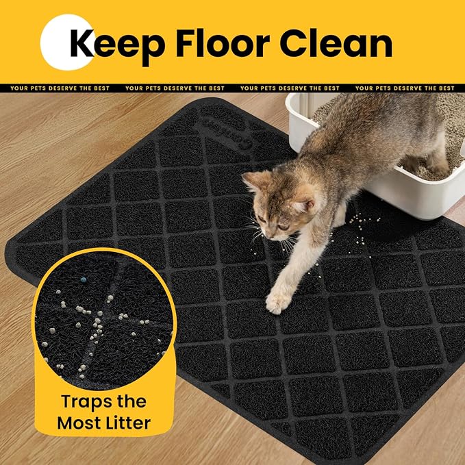 Conlun Cat Litter Mat Litter Trapping Mat, Black Premium Durable PVC Grid Mesh with Scatter Control, Non-slip, Less Waste Cat Litter Box Mat, Soft on Kitty’s Paws, Urine Waterproof 47" x 35" - Image 3
