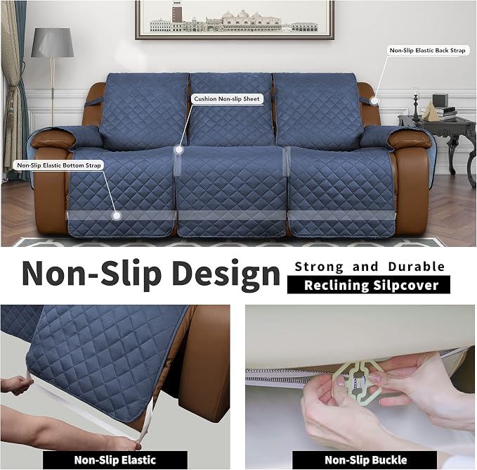 Easy-Going Reversible Couch Cover for 3 Seat Recliner, Dark Blue/Light Blue | Washable Sofa Slipcover For Dogs, Sofa Cover For Recliner, Furniture Protector Mat, Pet Friendly - Image 4