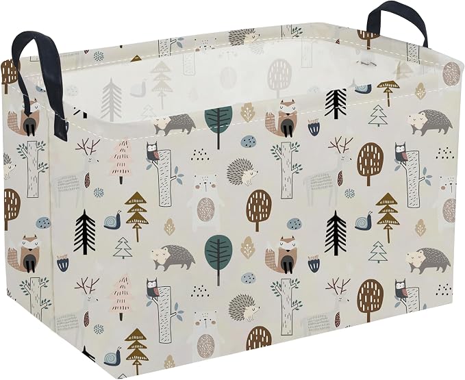 Sanjiaofeng Rectangular Cute Animals Storage Baskets,Foldable Kids Toy Clothes Bins for Bedroom,Woodland Animal Basket,Books Box, Gift Basket(Tree Trunk Animals) by Sanjiaofen