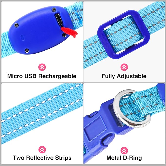 Light Up Dog Collar, Rechargeable USB Collar, Waterproof, Luminous LED Collar, Adjustable, Super Bright, Night Walking for Small Medium Large Dogs, Blue, S - Image 3