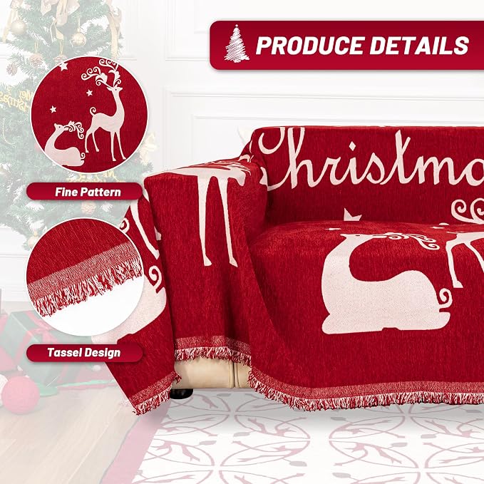MYSKY HOME Christmas Couch Cover Sofa Cover, Couch Covers for 3 Cushion Couch Sofa Pet Friendly, L Shaped Couch Cover, Sectional Couch Covers Non Slip Furniture Protector for Kids, Dogs, 71"x134", Red - Image 3