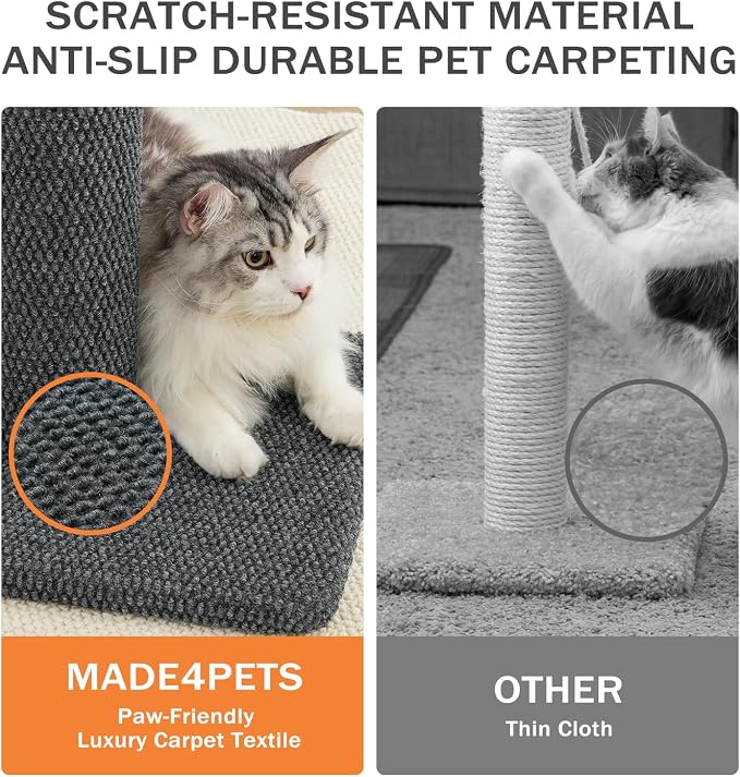 Made4Pets Tall Cat Scratching Post, Carpet Scratcher for Indoor Cats, 33" | Reach-and-Stretch Height, Wide Base, Hanging Balls for Play, Easy Assembly with Tools, For Adult and Larger Cats, Dark Grey - Image 5