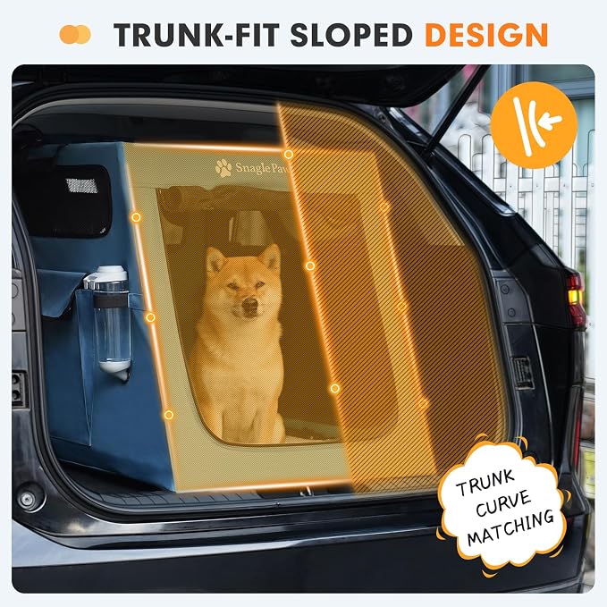 Metal Frame Dog Car Crate, Portable Pet Carrier for Medium Large Dog,Blue,L | Secure with Seatbelt & Headrest Strap,fits Backseat/Trunk,3-Door Mesh Windows,Storage Pockets,Ideal for Road Trips & Travel - Image 2