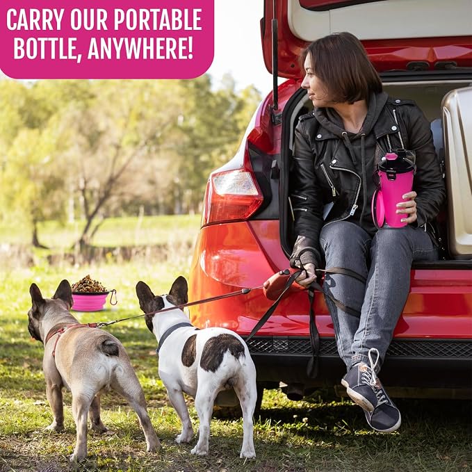 Dog Travel Water Bottle W/Collapsible Bowls - Portable 2 in 1 Leakproof Pet Water Bottle Food Container Ideal for Travel, Outdoor Portable Water Bowls for Walking, Camping & Hiking - (Pink) - Image 7