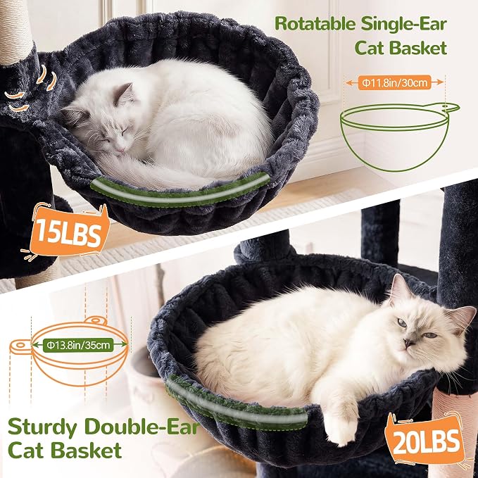 Globlazer 79in Heavy Duty Cat Tree for Large Cats, S79, Beige | Tall Cat Tower with 6 Scratching Posts, Cat tree for Indoor Cats Large Adult with 2 Perches, 2 Baskets, 2 Spacious Caves - Image 5