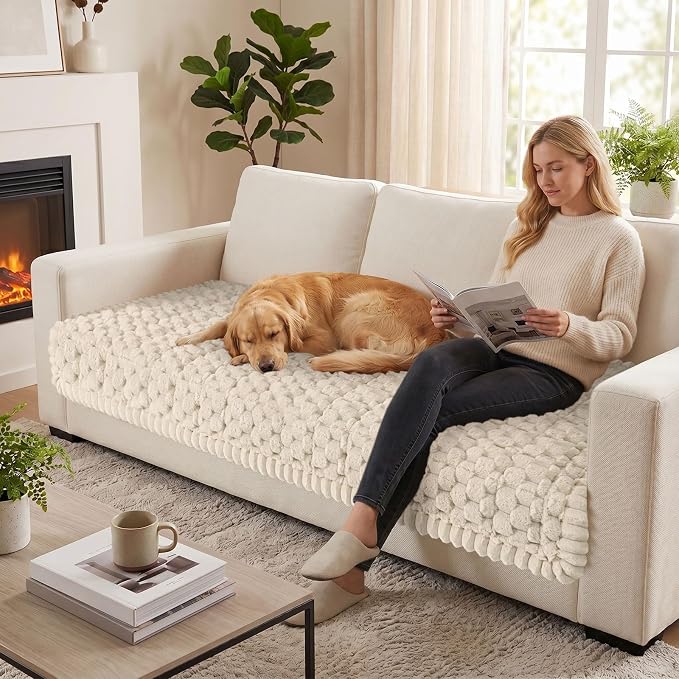 Smiry Non Slip Couch Covers for Dogs, Scratch Resistant Pet Sofa Protector | Machine Washable Soft Fuzzy Thick Furniture Cover for Sofa Loveseat Sectional Large Dogs, Apricot, 35.4" x 35.4" - Image 5