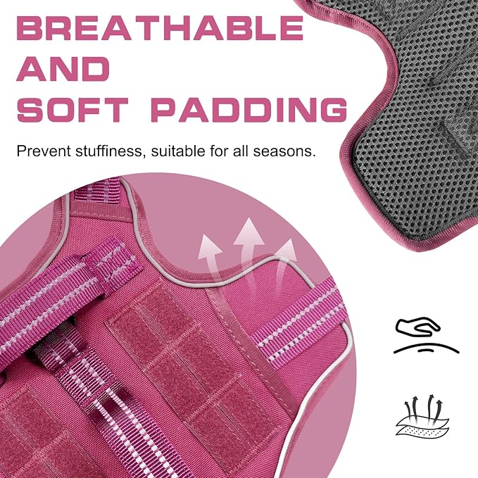 Dog Harness, Tactical No Pull for Small Sized Dog with Handle | Breathable Soft Padded, Adjustable, Reflective, Molle System, Heavy Duty, No Choke for Walking Training, Pink Small - Image 5