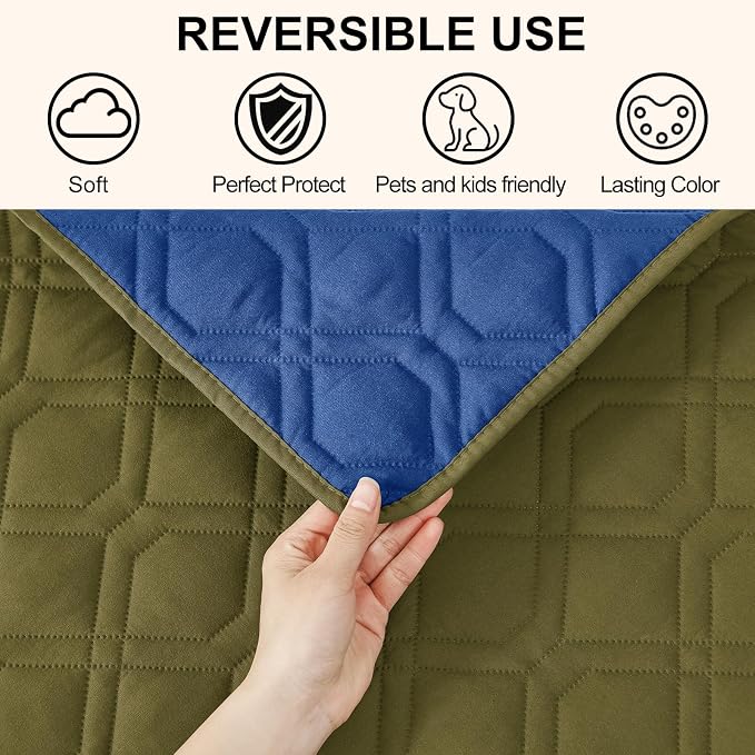 Smiry Reversible Waterproof Pet Couch Covers for Sofa | Washable Dog Couch Sofa Covers, Water Resistant Furniture Protector Slipcover, Geometric (82"x82", Green/Navy) - Image 3