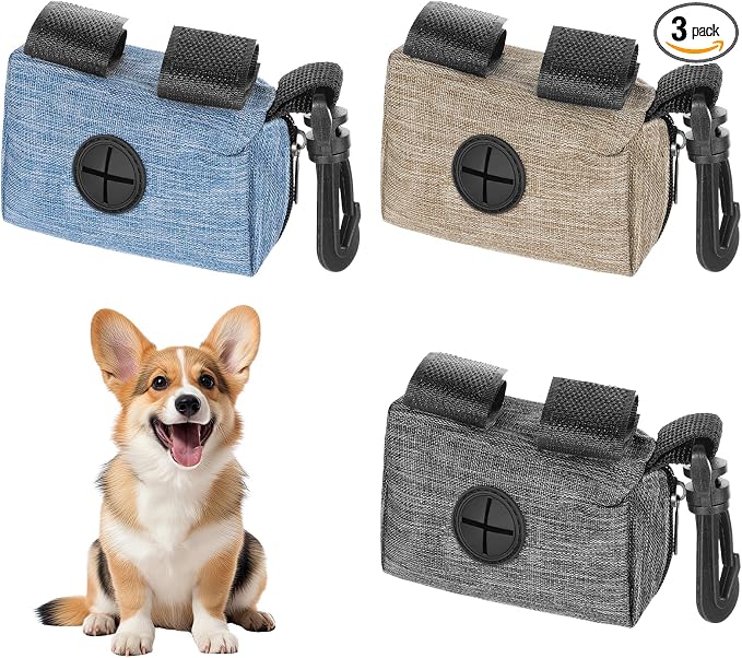 Amaxiu 3-Pack Dog Poop Bag Holder, Dog Waste Bag Dispenser, Leash Attachment Puppy Poop Bags Dispensers Portable for Outdoor Use Oxford Fabric Zipper Pouch for Cats Dogs Pets by Amaxiu