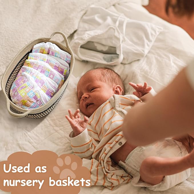 Small Woven Baskets for Organizing Rope Storage Basket with Handle Cute Cotton Nursery Gift Dog Toy Bins Organizer-Black&Beige - Image 3