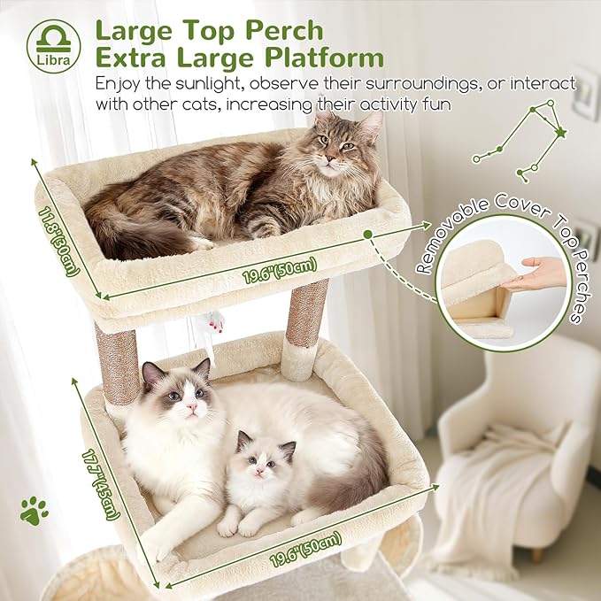 Globlazer Heavy Duty Cat Tree 78 inch Sturdy Cat Tower for 20lbs Large Adult Cats, Symmetrical Aesthetic Big Cat Tree with Extra Large Platform, 2 Scratching Boards, Z78, Beige - Image 2