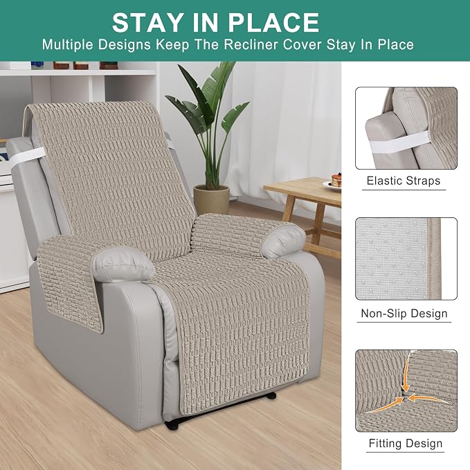 Foxdecor Recliner Chair Covers, Recliner Cover Non-Slip Chair Covers, Washable Recliner Couch Cover Furniture Protector, Cover for Recliner Chair with Elastic Straps. (Brown, 30" W) - Image 3