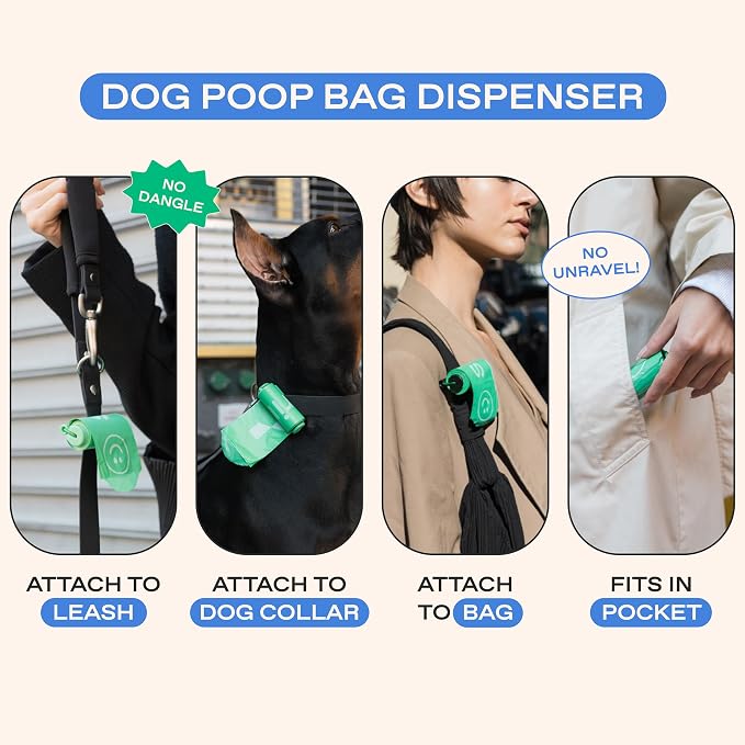 Springland Recycled Plastic Poop Bags for Dogs, 300 of Bags + 1 Dispenser | Premium thick & durable bags, leak proof, easy-open tab, unscented, no dangle bag holder for leash included - Image 5