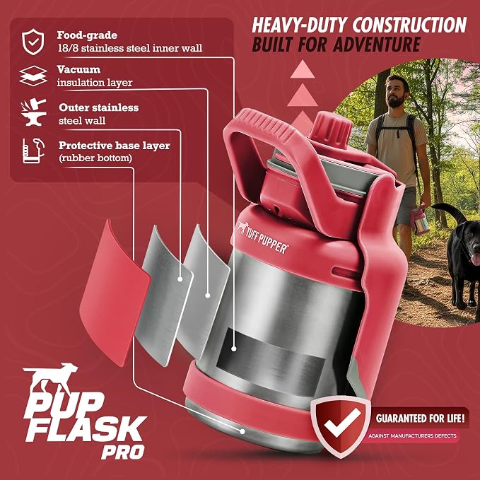 PupFlask Pro Portable Insulated Dog Water Bottle, Stainless Steel Bowl | 30 or 50 oz Leak-Proof Thermos Dispenser Keeps Water Cold 24+ Hours, Built-In Flip Cup for Walking, Hiking and Travel - Image 7