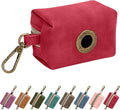 Didog Dog Poop Bag Holder for Leash, Stylish PU Leather, Red | Easy Clean for Daily Walking, Quick to Install on Leash & Harness, Easy-Pull with Metal Clip, Includes 1 Roll Pet Waste Bag by Didog