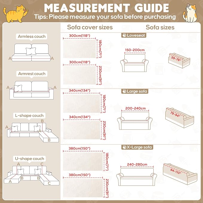 Loiion Cat Scratch Couch Cover Waterproof Sofa Cover 118"x71" Beige | Pet-Friendly Couch Protector, Anti-Scratch & Non Slip Sofa Cover For Cats Dogs Kids, Machine Washable - Image 7