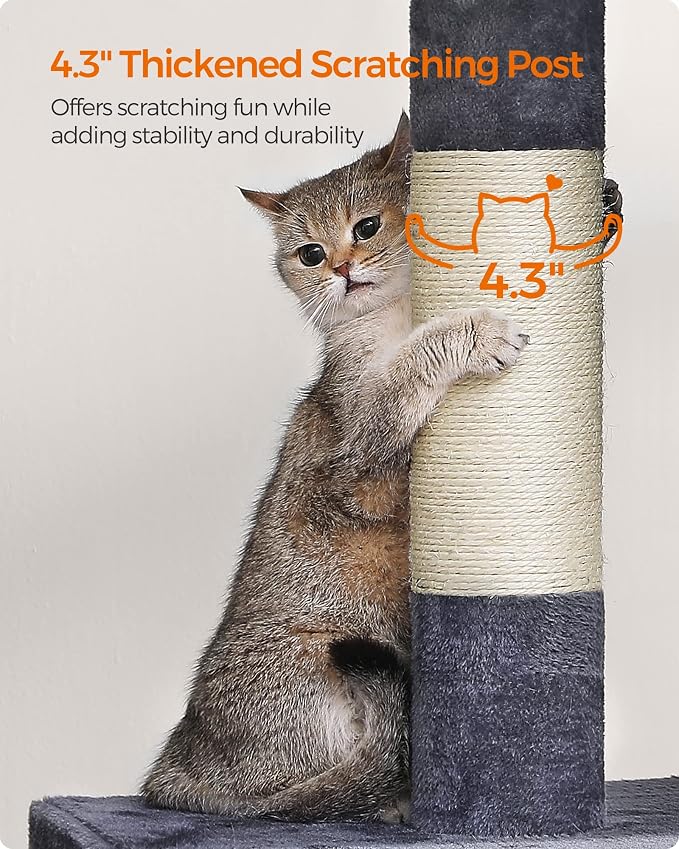 Feandrea Cat Tree, 40.6-Inch Cat Tower, Plush Condo for Extra Large Cats up to 44 lb, Large Perch, 2 Caves, Scratching Post, Smoky Gray UPCT614G01 - Image 5