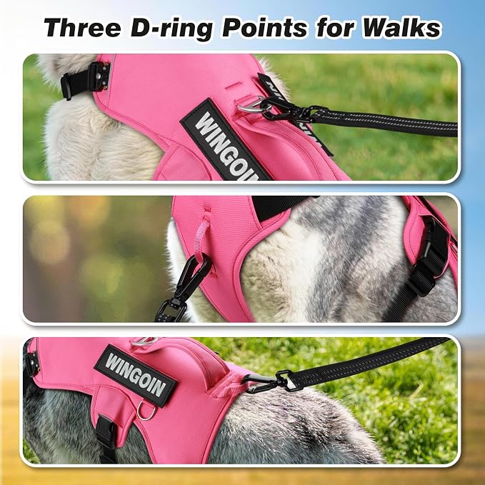 WINGOIN No Escape Dog Harness,Heavy Duty Harnesses for Large Dogs | Adjustable Pet Harness ,with Handle, Leash Front Clip Dog Vest ,for Walking Hiking, Hotpink M - Image 5