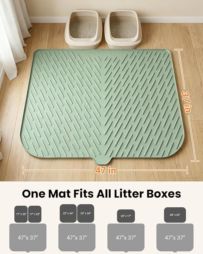 Cat Litter Mat, 47" x 37" Extra Large Cat Litter Box Mat, Silicone Waterproof Litter Trapping Mat for Scatter Control Soft on Kitty Paws Non-Slip Easy to Clean (Green) | Waterproof Litter Trapping Mat for Scatter Control, Soft on Cat Paws Non-Slip Easy... - Image 9