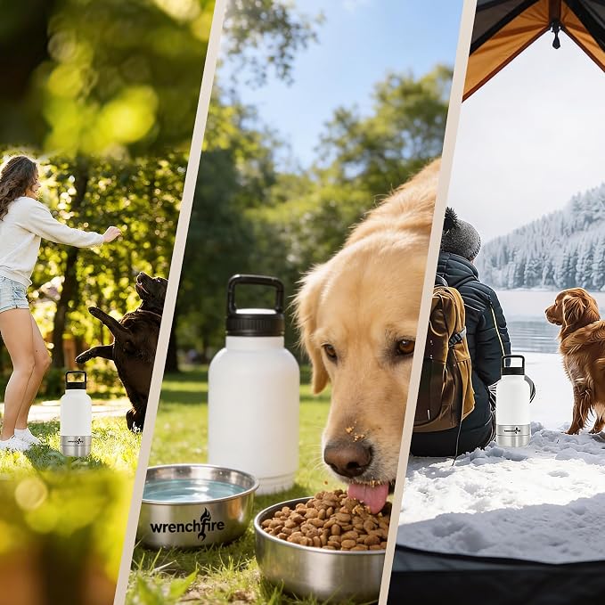 32 oz Instulated Stainless Steel Dog Water Bottle with 2 Detachable Bowls,Portable Cat Travel Dispenser with Brush for Walking Hiking Camping,Black - Image 7