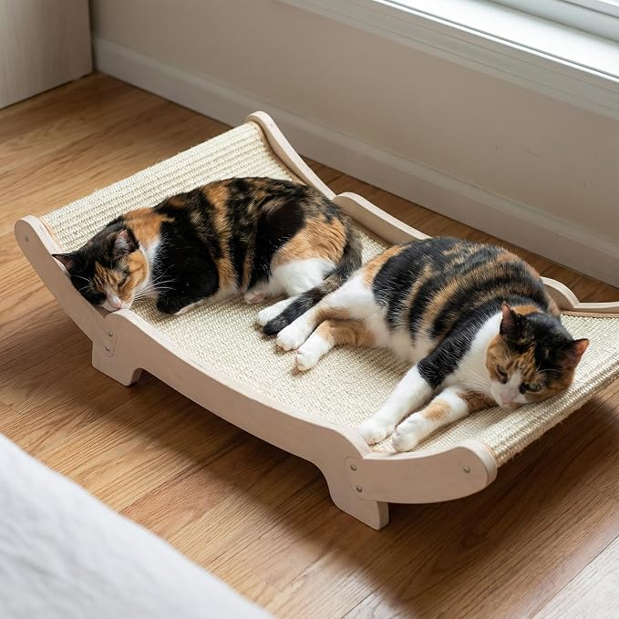 Sisal Cat Scratcher Bed for Indoor Cats Hammock for Scratching Pad Cat Chair Nartural Sisal Scratch Post for Large Cats Scratcher Lounge, Wooden Cat by MUZIBAMA
