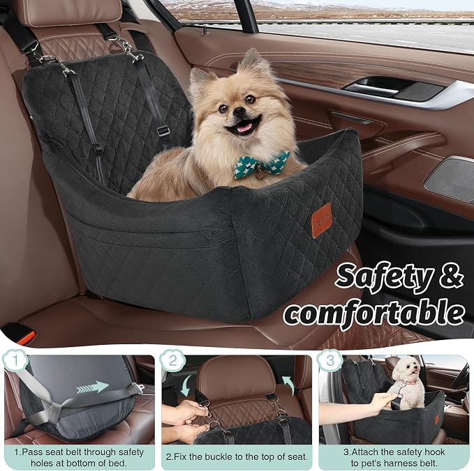 Lealchum Dog car seat for Medium Dogs,Easy to Install with Adjustable Straps,Anti Slip Bottom pet car Bed,Fully Detachable and Washable pet Travel Bed (Black, Medium) - Image 7