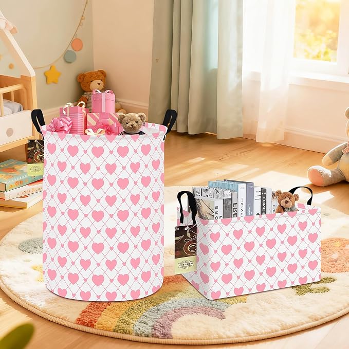 Rectangle Canvas Foldable Storage Basket for Nursery, Heart - Image 8