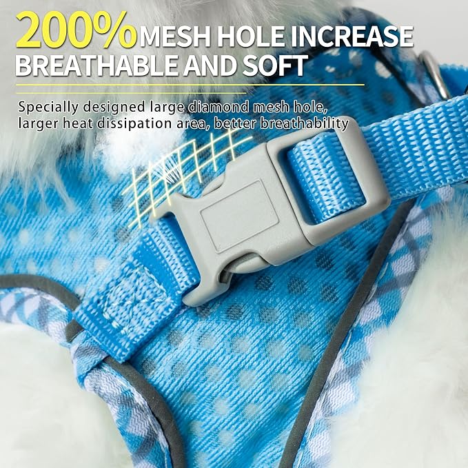 Summer Soft Dog Harness and Leash Set with Breathable Diamond Mesh | Breathable Diamond Mesh, Reflective No-Pull Pet Harness for Outdoor Walking, Training for Small Dogs, Cats Blue XXS - Image 2