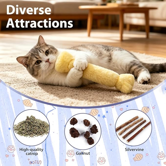 3 Pack Catnip Pillow Toys for Indoor Cats, Soft Plush Cat Toys with Pastel Macaron Colors, Interactive Catnip Toys for Biting, Cuddling and Play, Cute Kitty Toys - Image 2