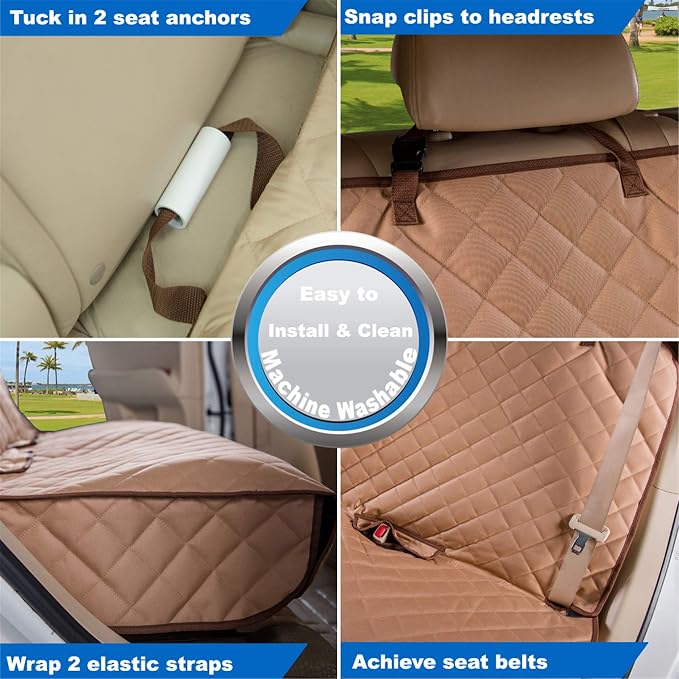 VIEWPETS Bench Car Seat Cover Protector, Waterproof Heavy-Duty, Tan | Nonslip Dog Back Seat Cover Protect from Mud, Spills, Scratches, Machine Washable, Universal Fit for Vehicles, Trucks&SUVs - Image 6