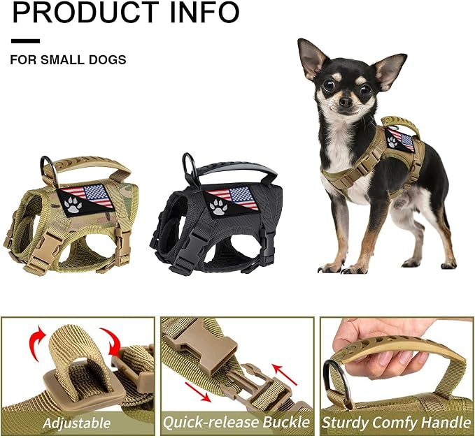 Tactical Dog Harness Tactical Puppy Vest with Rubber Handle K9 Military Adjustable Pet Vest Harness for Outdoor Training XS Dog Harness (Camouflage Harness) - Image 5