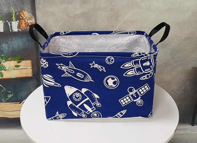 Storage Basket Home Shelf Basket Kids Organizer Box Clothes Laundry Hamper Nursery Bin Gift Laundry Basket with Handles for Home (Spacecraft) - Image 8